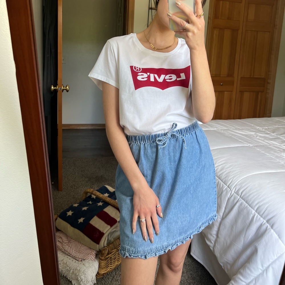 vintage denim ruffle skirt